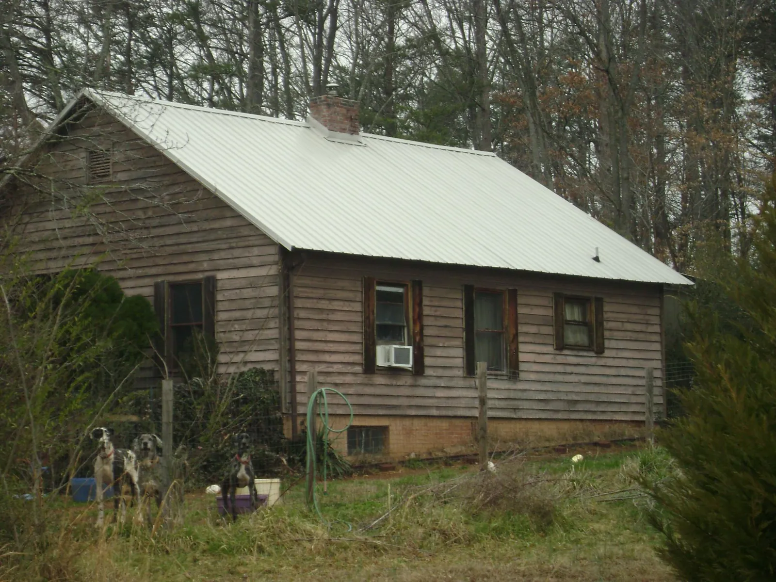 White metal roof on an old wood sided farmhouse, from a Metal Roof Installation job in Littleton